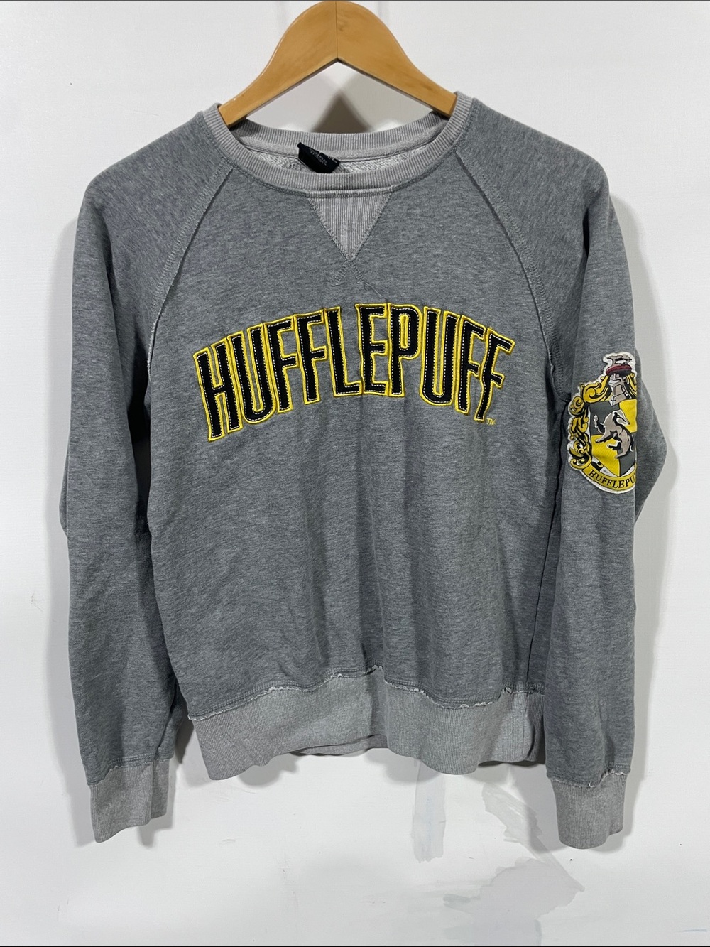 Warner Bros. Grey Hufflepuff Crewneck Sweatshirt with Yellow Embroidery